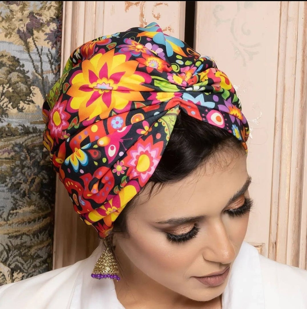 Colorful Flowers Turban (V) style – www.turbandemoda.com